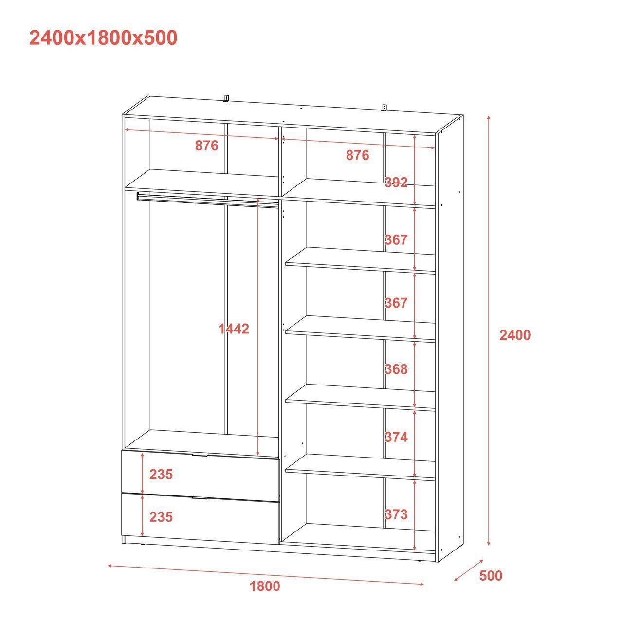 Распашной шкаф для одежды Doros Лукас Графит/Графит 180х50х240 (80736288)