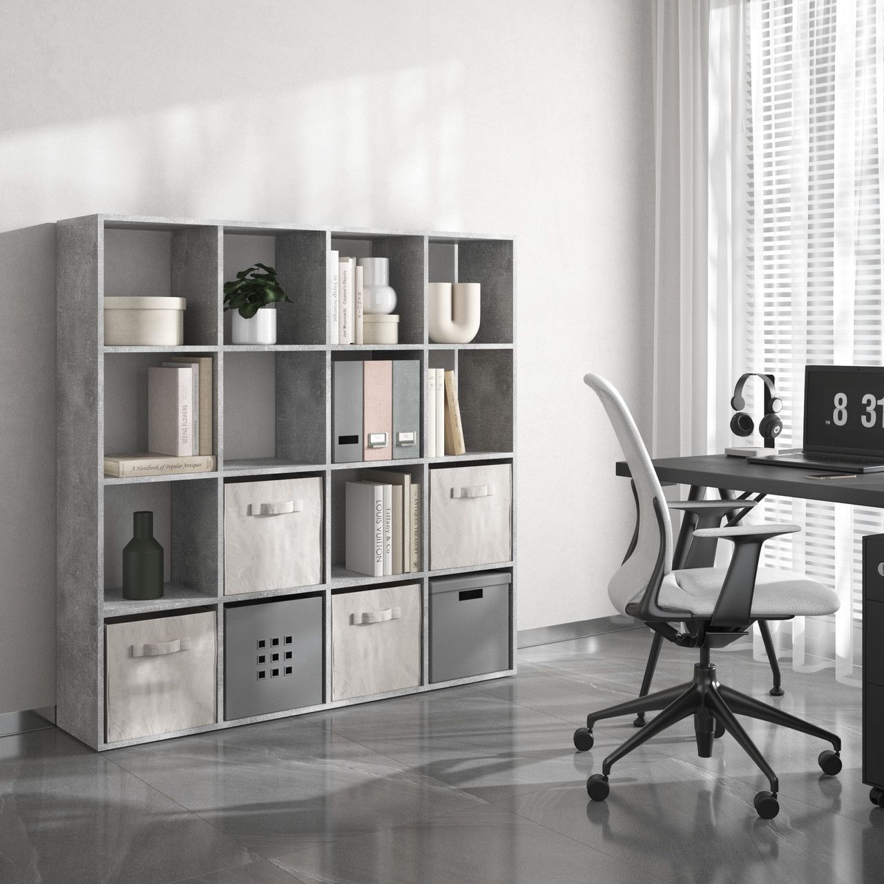 Стелаж VAYS M-14, книжкова полиця з 16 комірками, ЛДСП, 143&times;29&times;143 см - для дому, офісу, дитячої або вітальні