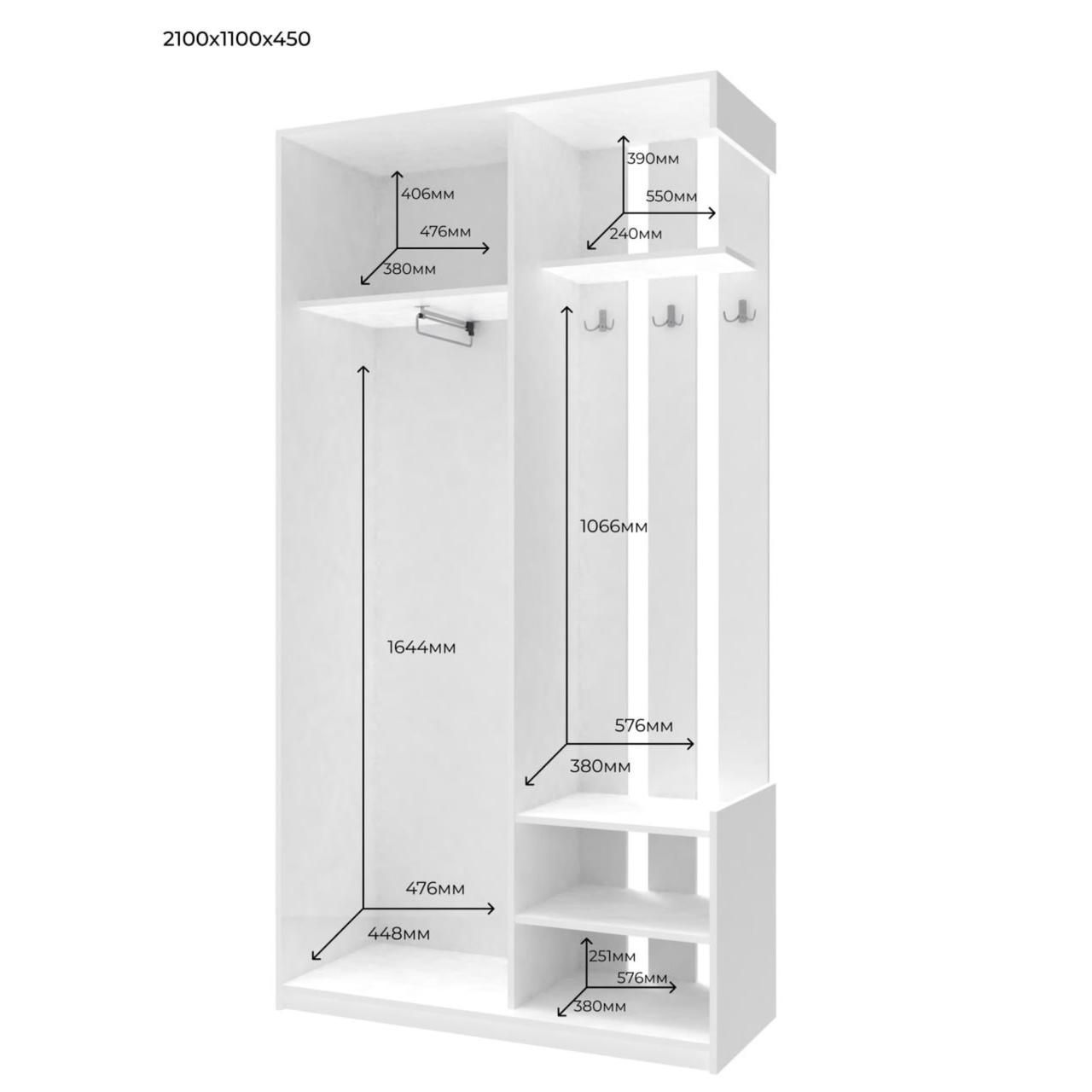 Передпокій Doros City One Door Білий 1 Дзеркало 110х45х210 (44900058)