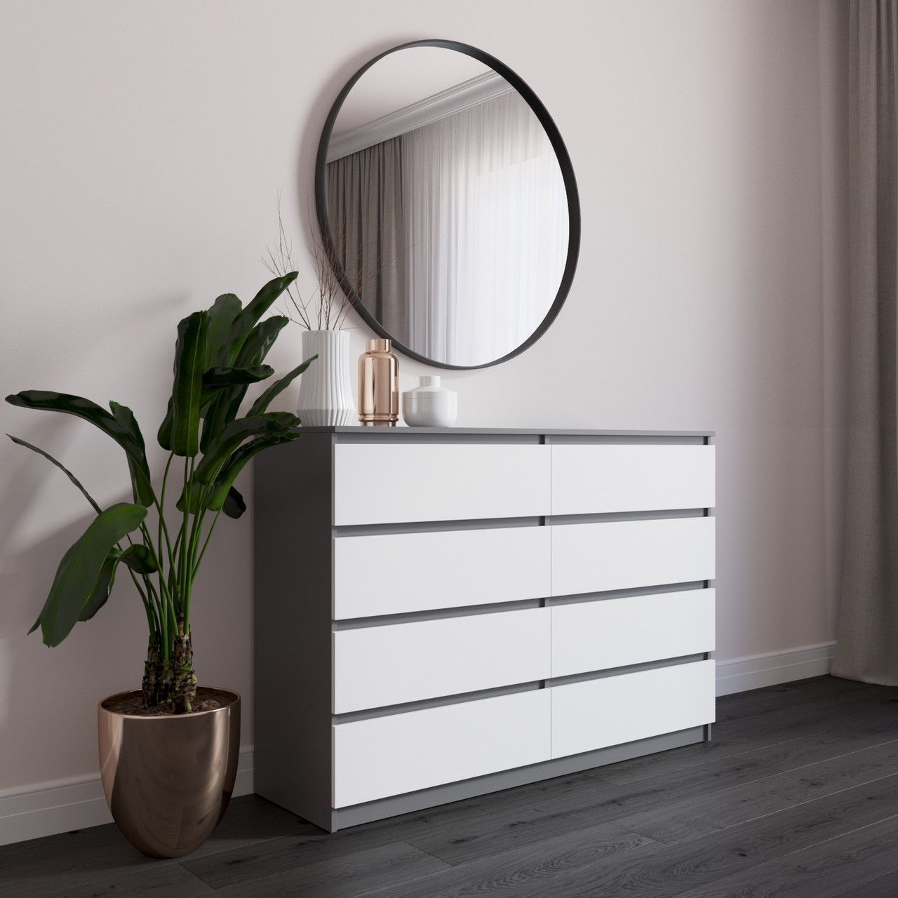 Комод VAYS R-8, 8 шухляд без ручок, ЛДСП, 140&times;40&times;98 см &ndash; для спальні, вітальні, передпокою