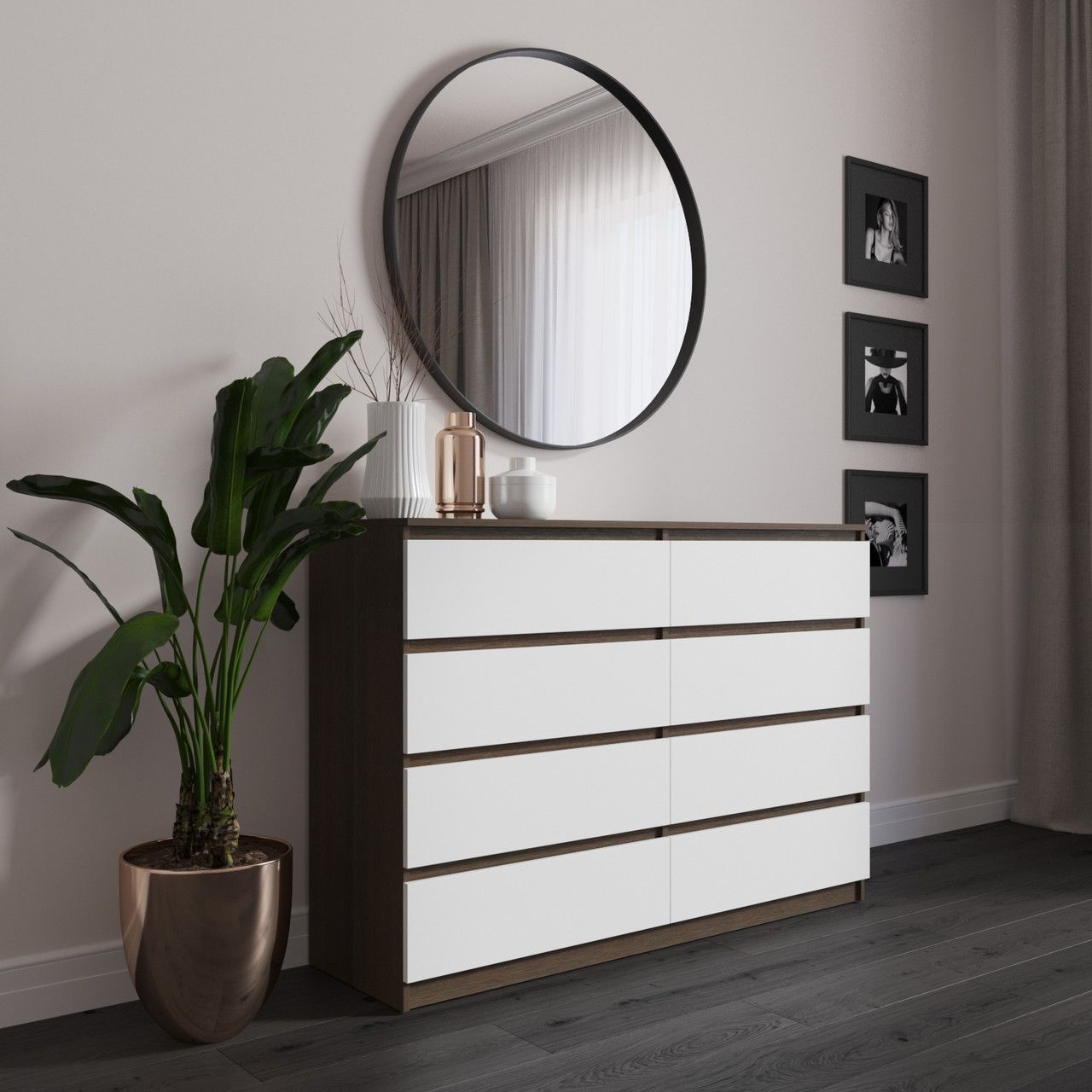 Комод VAYS R-8, 8 шухляд без ручок, ЛДСП, 140&times;40&times;98 см &ndash; для спальні, вітальні, передпокою