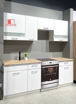 Кухня Лея Doros Белый гладкий / Cонома ДСП / вставки стекло 220х60х250 (80359337)