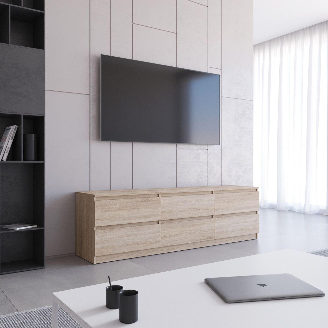 Тумба под телевизор VAYS R-12, 6 ящиков без ручек, ЛДСП, 180&times;40&times;53 см