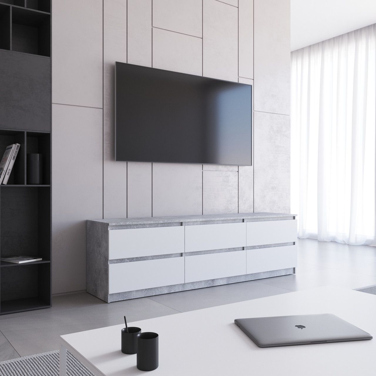 Тумба под телевизор VAYS R-12, 6 ящиков без ручек, ЛДСП, 180&times;40&times;53 см
