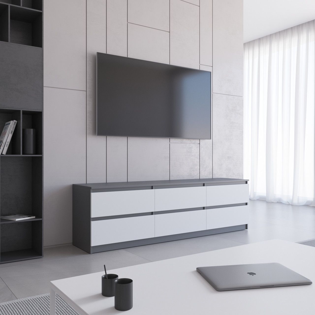 Тумба под телевизор VAYS R-12, 6 ящиков без ручек, ЛДСП, 180&times;40&times;53 см