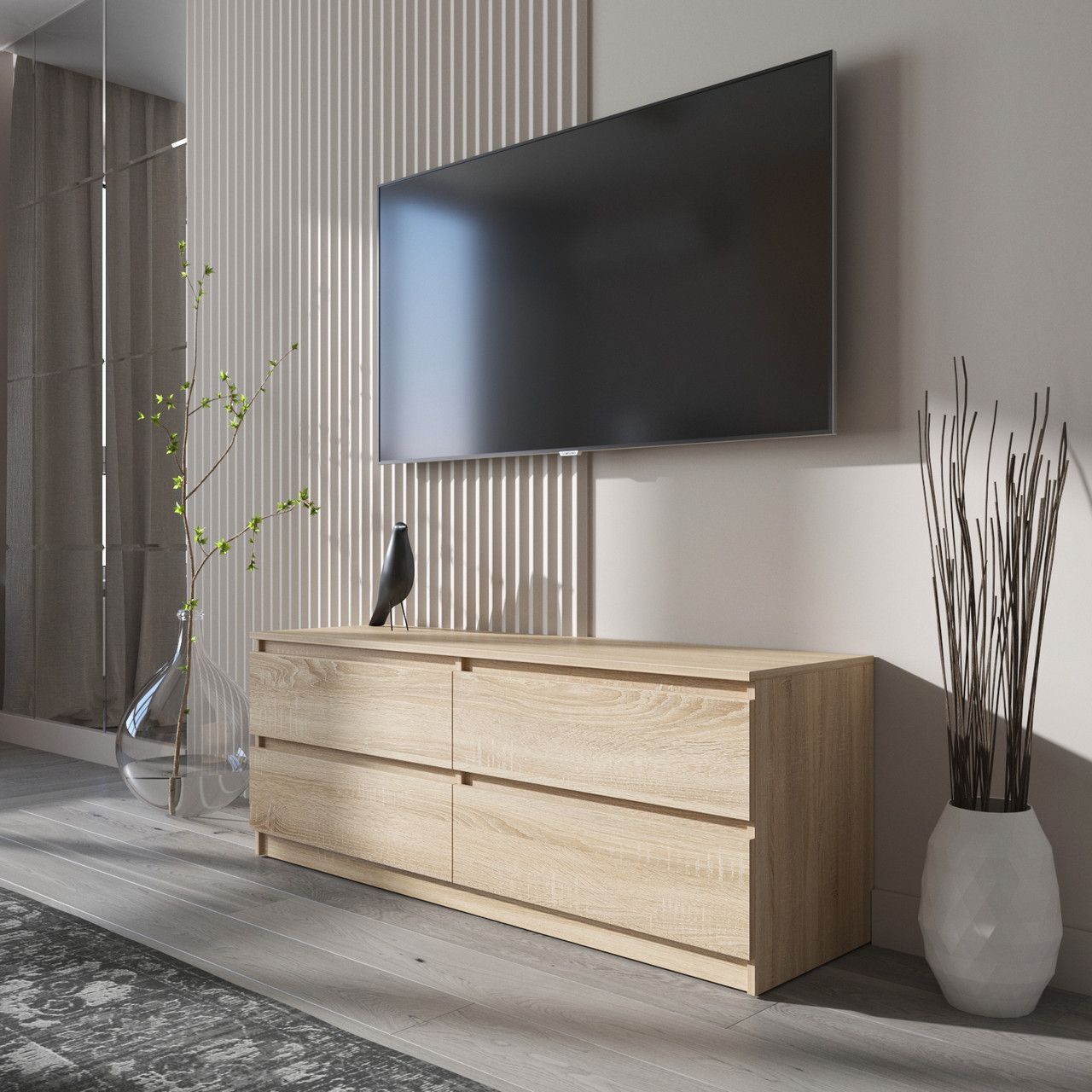 Тумба под телевизор VAYS R-6, 4 ящика без ручек, ЛДСП, 140&times;40&times;53 см