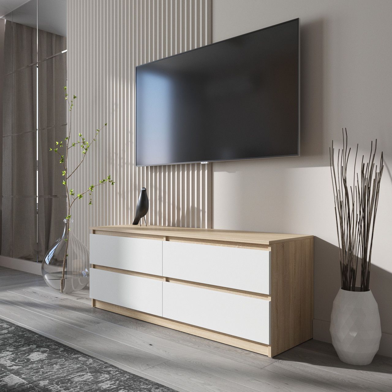 Тумба под телевизор VAYS R-6, 4 ящика без ручек, ЛДСП, 140&times;40&times;53 см